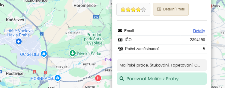 Malíři pokojů v Praze - porovnání na mapě.